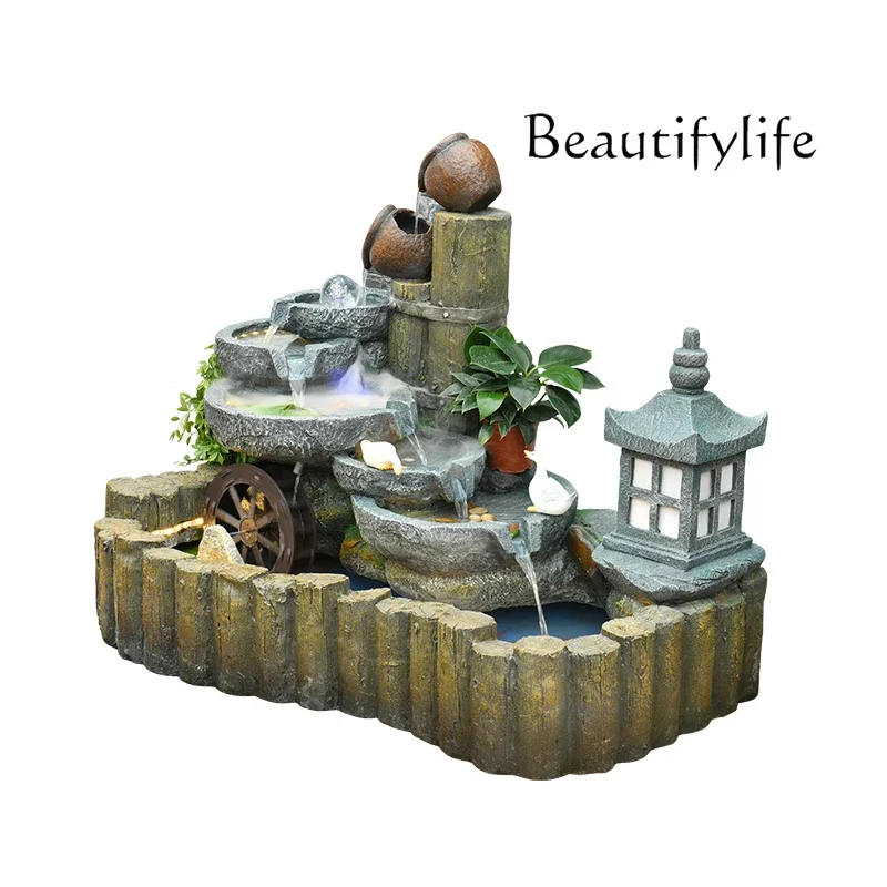 

Courtyard fish pond garden terrace landscaping arrangement rockery fountain stone grinding water ornament