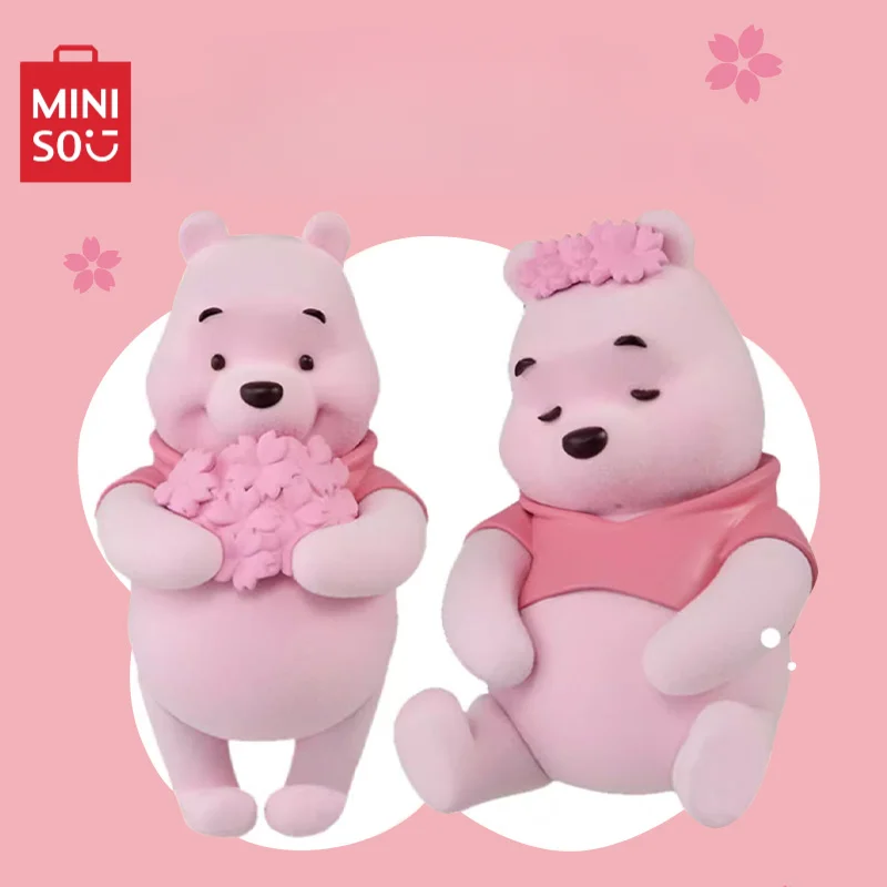 

Miniso Pooh Bear Disney Sakura Doll Cute Cartoon Animation Toy Pink Desktop Ornament Hand Figure Children's Birthday Gift