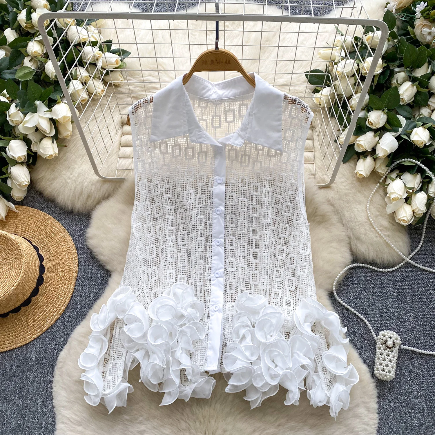 

Chic Casual asymmetrical hollow out sleeveless Blouse Slim Sexy Shirt Women Fashion Y2k hotsweet women clothing