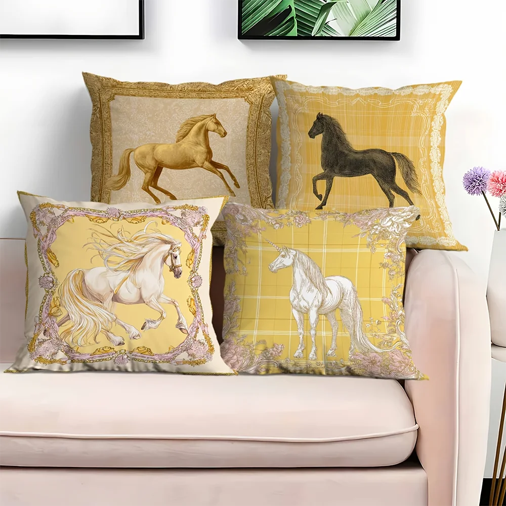 1/4pcs Vintage Equestrian Horse Print Decorative Throw Pillow Covers Home farmhouse outdoor decoration cushion cover