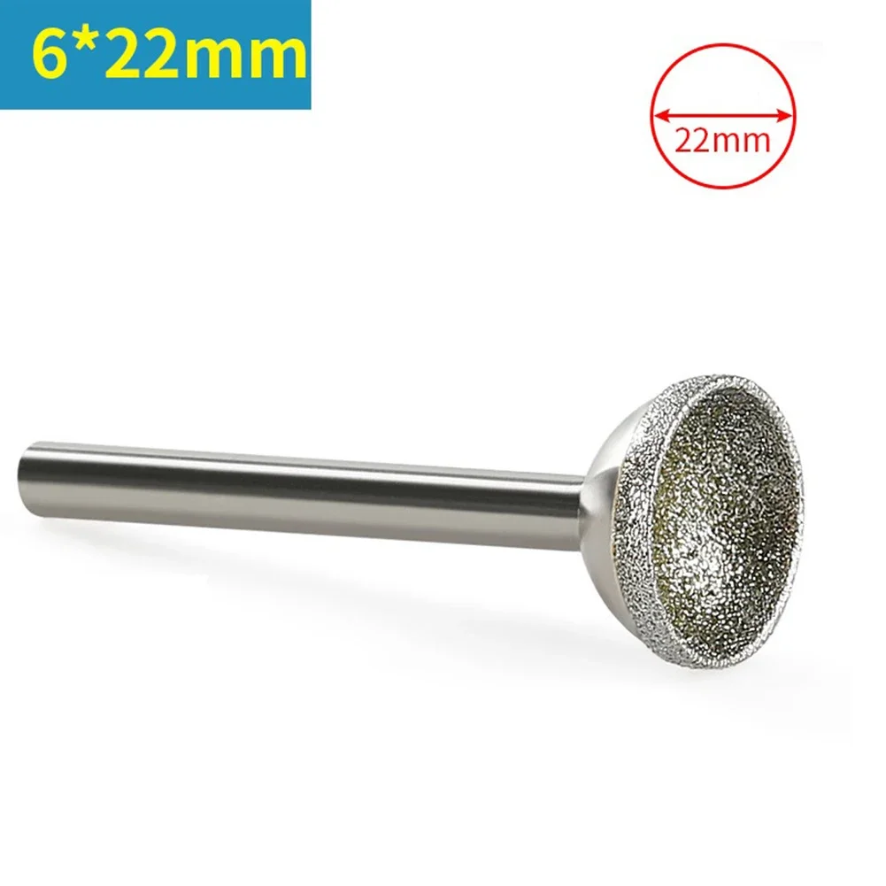 1pc 10-25mm Diamond Grinding Head Mounted Points 6mm Shank Spherical Concave Jade Carving Burrs For Rotary Tools