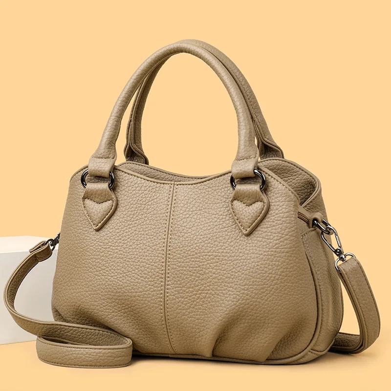 

Women's Bag New Retro Trendy Casual Mom Soft Leather Tote Bag Multi-layer Commuting Large Capacity Handbag