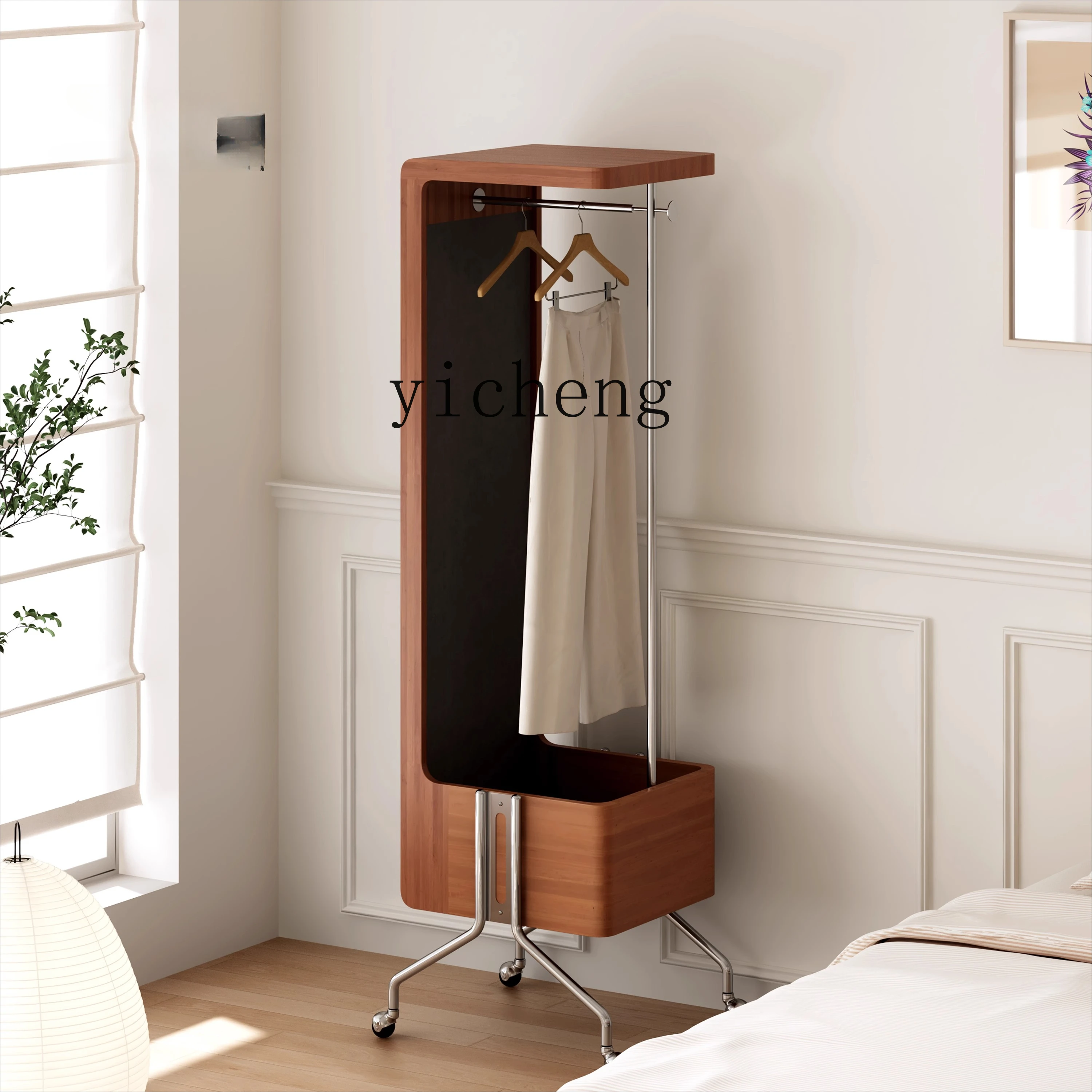 

full-body mirror coat rack integrated movable fitting mirror small apartment bedroom hanger