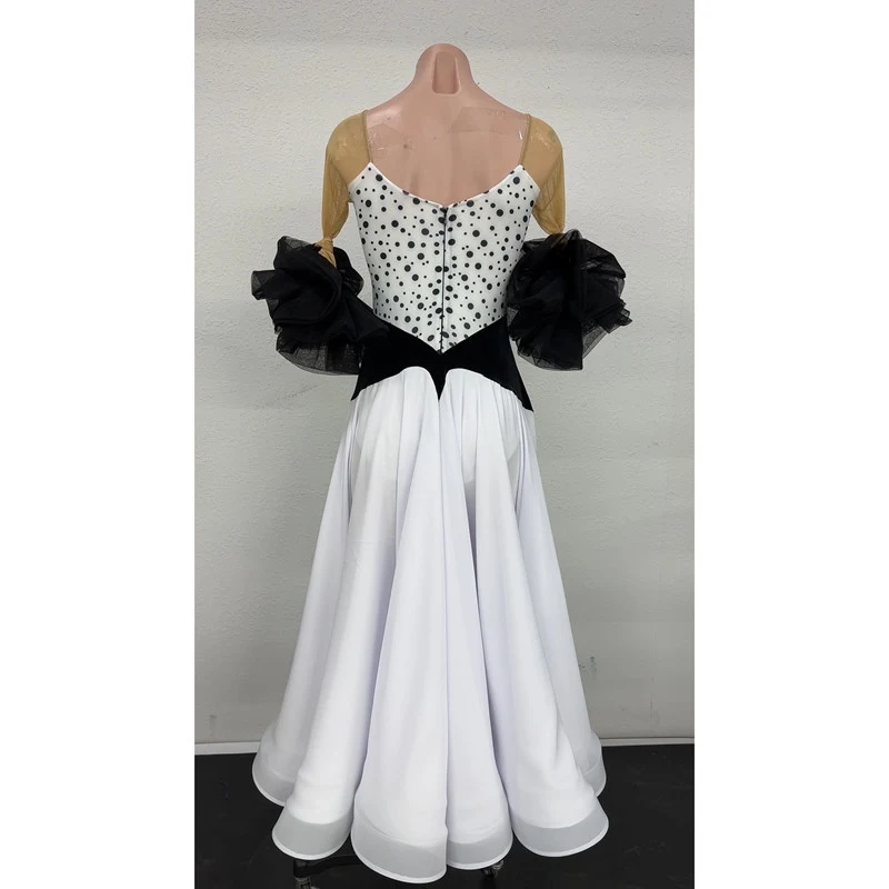 2026 하이 엔드 왈츠 볼룸 댄스 드레스 여성 댄스 파티 롱 드레스 화이트 폴카 도트 경쟁 드레스 탱고 댄스 의상 BL18364