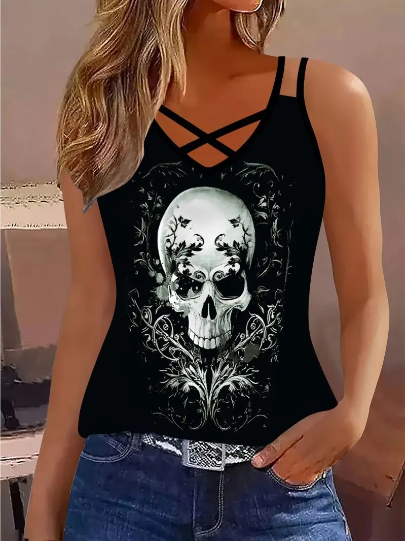 Women's Double Thin Shoulder Strap Hollowed out Small Shirt Loose Comfortable Casual Sleeveless Top for Daily Wear