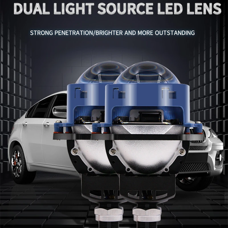 2 Pcs Car 3.0 inch Dual Reflector Bi Led Projector Lens Headlight 12V 120W 6000K For H4 H7 9005 9006 Hella 3R G5 Car Accessories