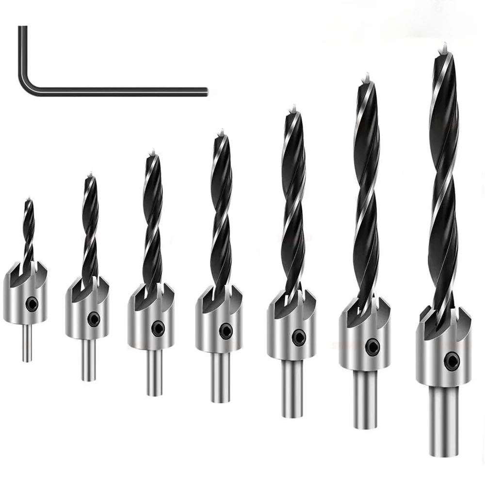 Countersink Drill Bit Set Reamer Woodworking Chamfer Counterbore Pliot Hole Cutter Screw Hole Drill 4/5/6/7/8/10mm HSS Hole Dril