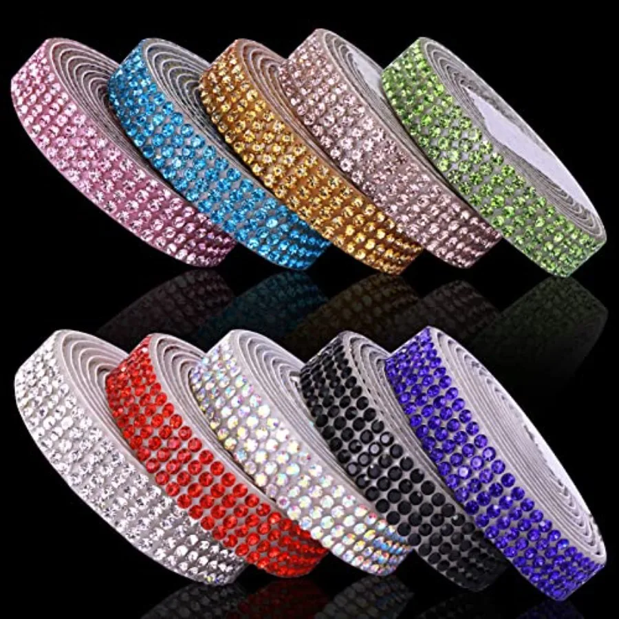 

10 Rolls Self Adhesive Rhinestone Ribbon Crystal Diamond Sticker Bling Ribbon DIY Decoration with 2 mm Rhinestones for DIY Arts