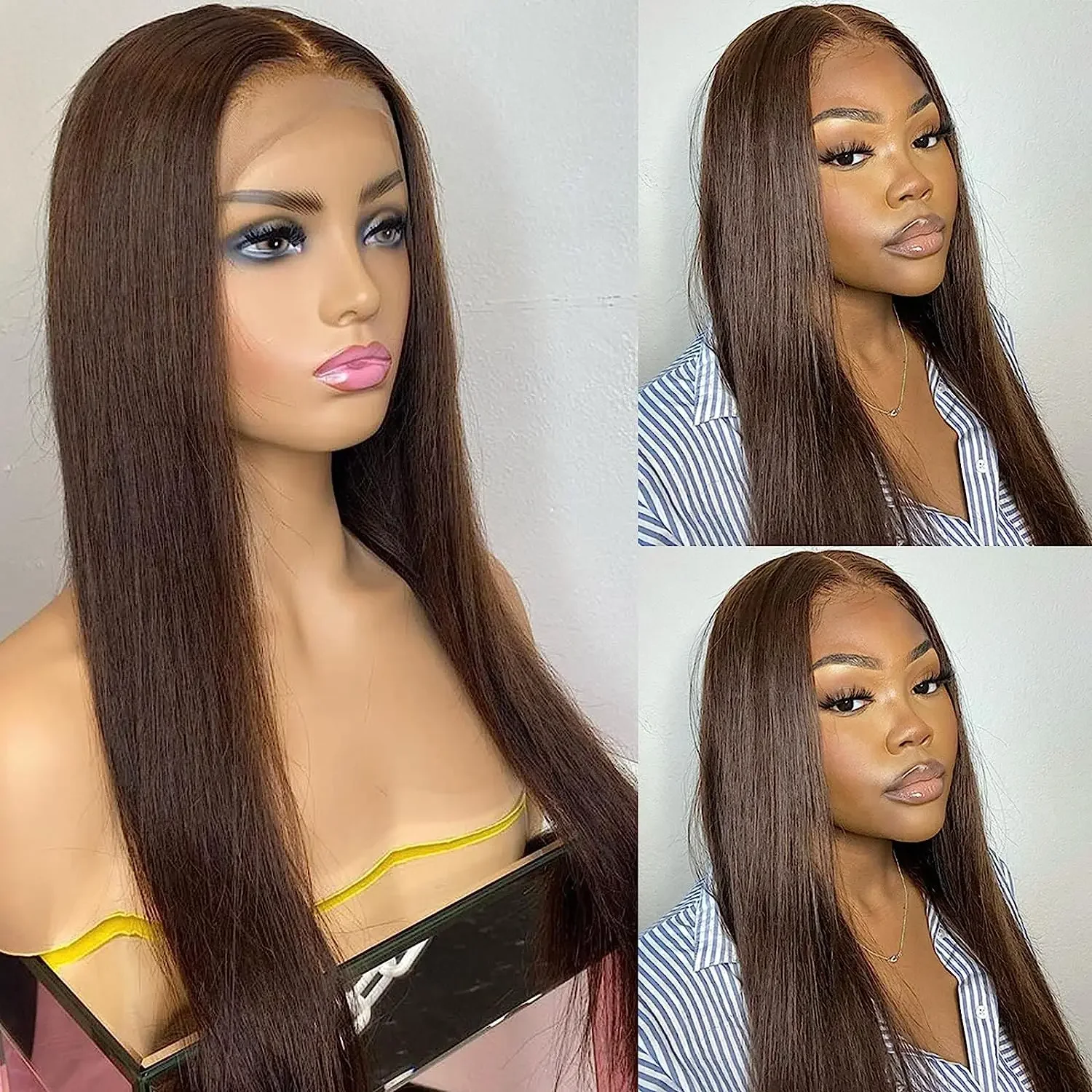 

Soft 180Density Long 26Inch Brown Silky Straight Lace Front Wig For Women BabyHair Heat Resistant Glueless Preplucked Daily Wig