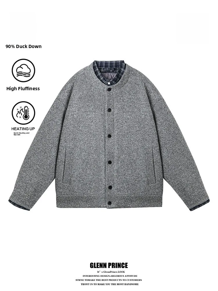 

GPstudio Американский шерстяной пуховик в клетку для мужчин, новая винтажная легкая теплая верхняя одежда, зимнее пальто