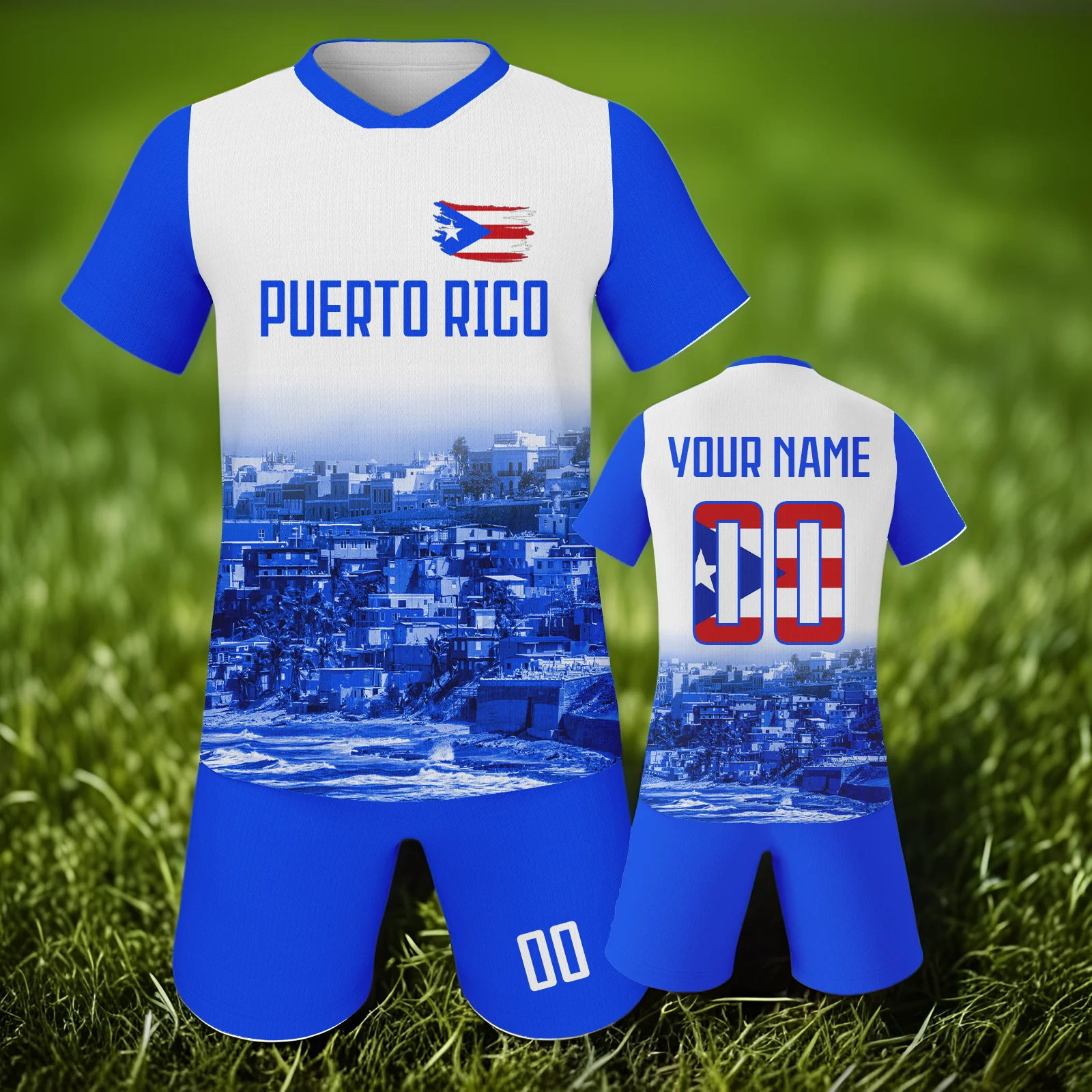 New Puerto Rico Children Football Suit Support Personalized Kids Soccer Jersey Boys Training Sets Girls Sport Short-sleeved Suit