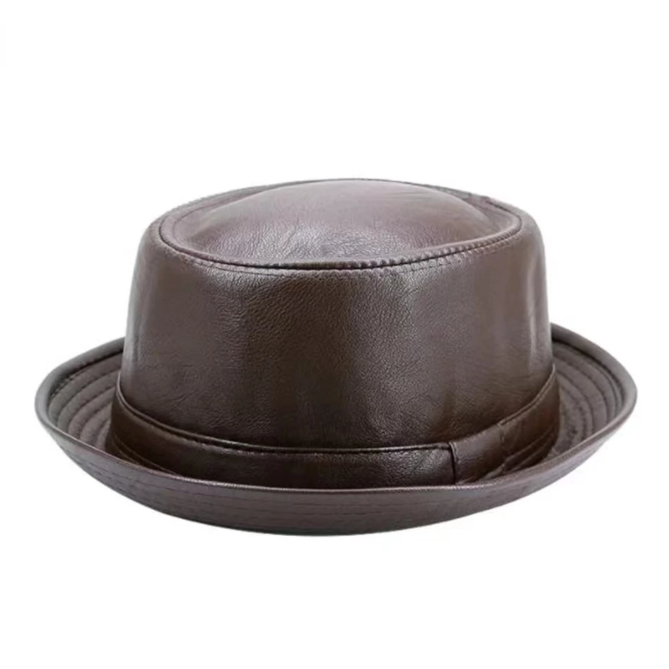 Rabbit / Leather Retro Plus Size Women Men\'s Black Oval Top Cap Fedora Heisenberg Mr White Porkpie Pork Pie Bowler Hat 58-60cm