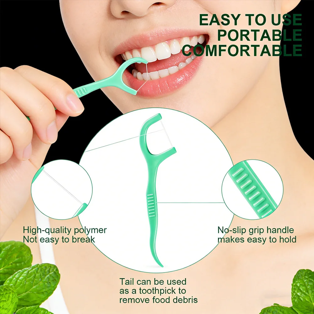 RIMI SMILE Disposable Dental Floss Picks 50/150PCS, Cool Mint Flavor, High Durability Smooth Floss Sticks for Daily Gum & Teeth
