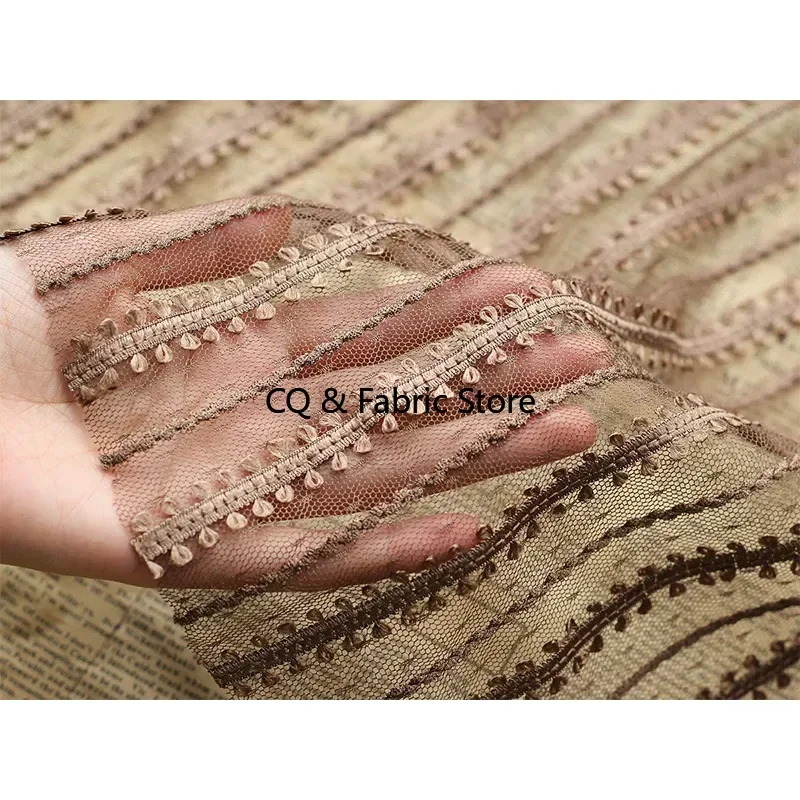 Flower Striped Embroidered Mesh Lace Fabric for Summer Spring Dress, Flower Dress, Blouse, Tops, Costumes, Lace Curtains,