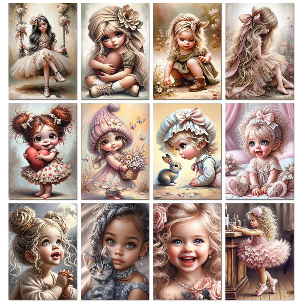 DIY Diamond Art Painting Cute Baby Girl Picture Diamond Mosaic Cross Stitch Art Gemstone Inlay DIY Gift Decoration Painting