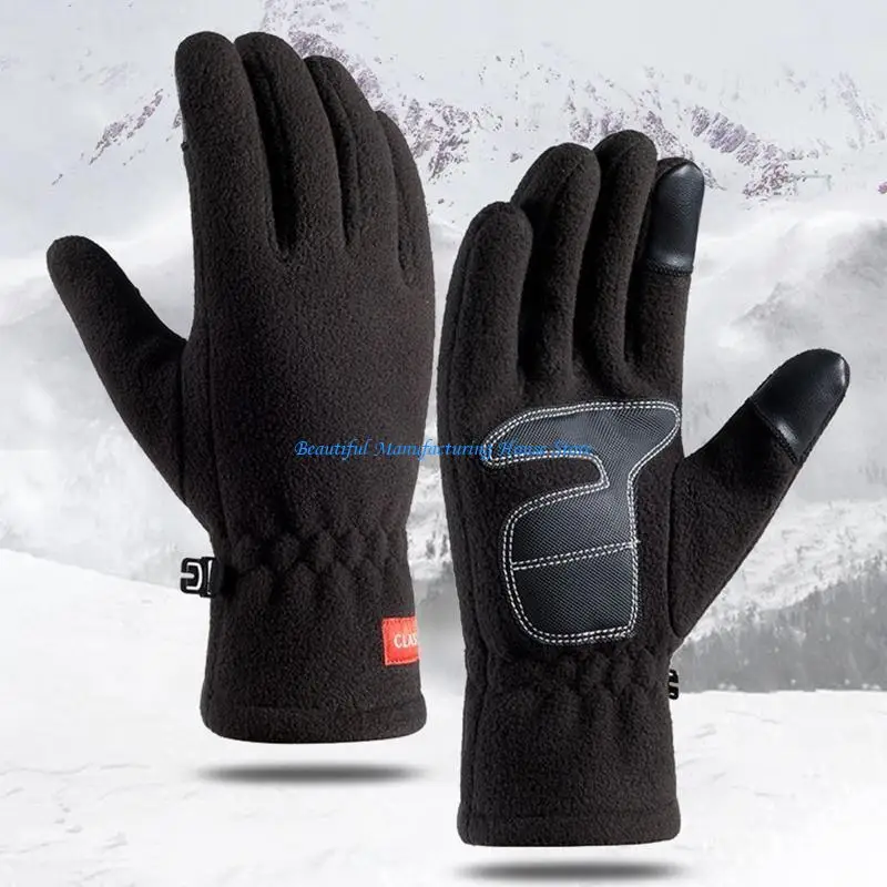 E56A Winter Gloves for Touch Screen Stickers Fleece Lining Gloves Elastic Cuff Glove