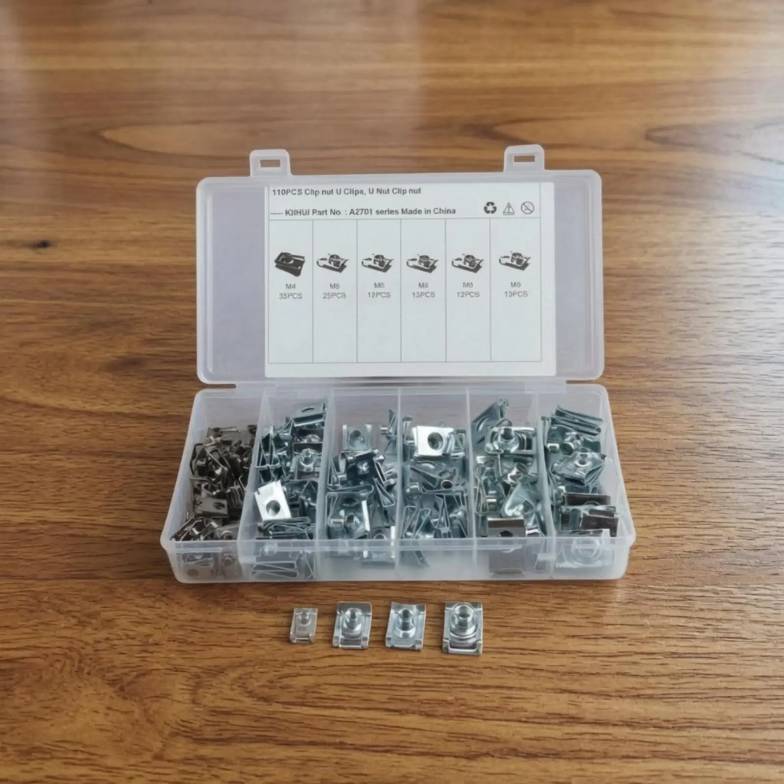 Stainless Steel Clip Nut Fastener Box 110 Pieces Type B Spring Clip Nuts for Garage Workshop Panel Edge Anchors