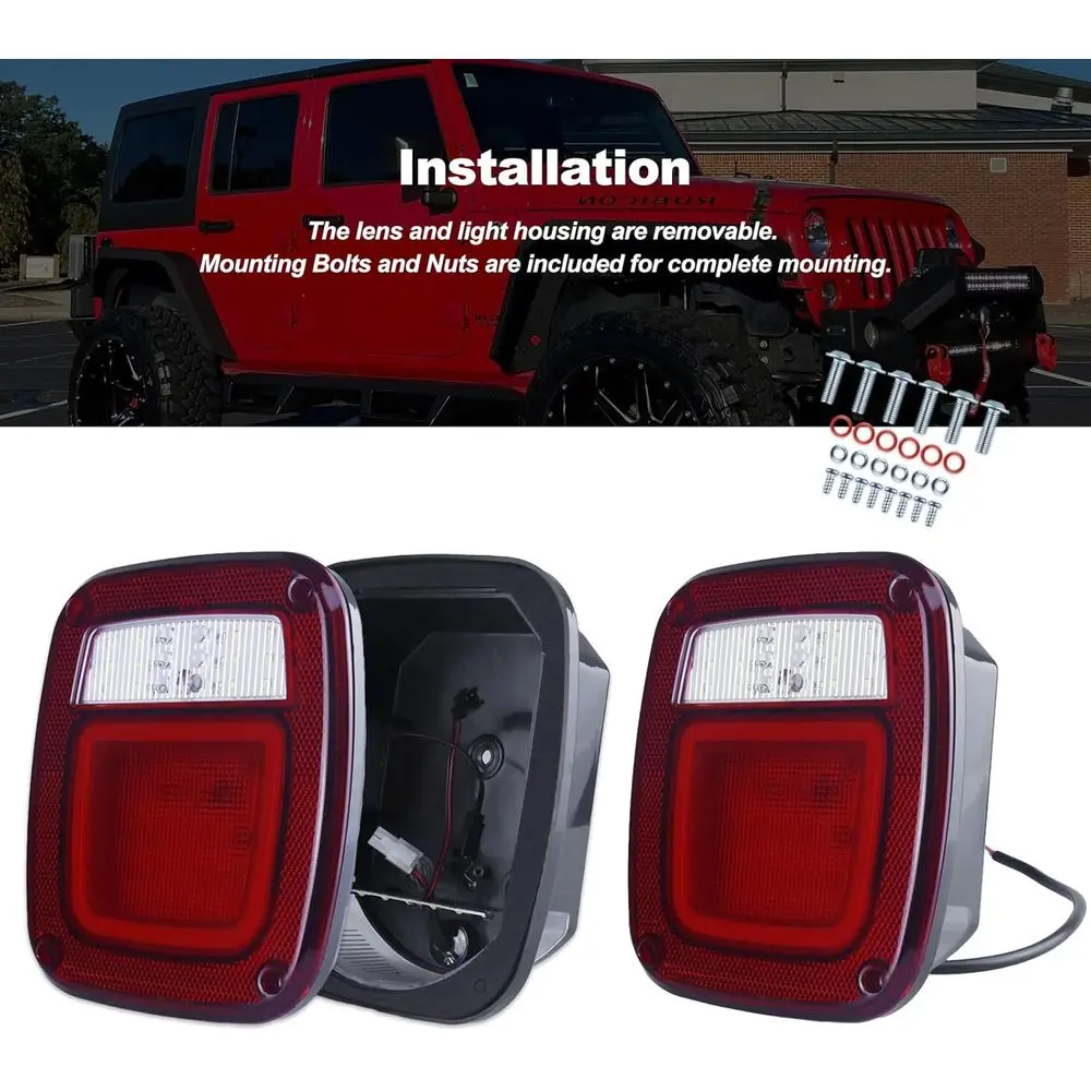 1979–2006 Jeep Wrangler TJ quadratische LED-Rücklichter mit Markierung, Stopp, Blinker, Bremslichtern, rot, 2er-Pack