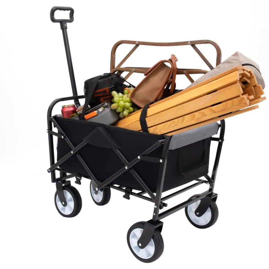 

Collapsible Foldable Wagon Cart with strapping system Beach Wagon Utility Cart Utility Wagon Grocery Cart for Camping Shopping