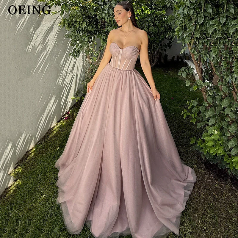 

OEING Elegant A-Line Prom Dress Sweetheart Draped Illusion Party Gowns Sleeveless Floor-Length Evening Dress Customized