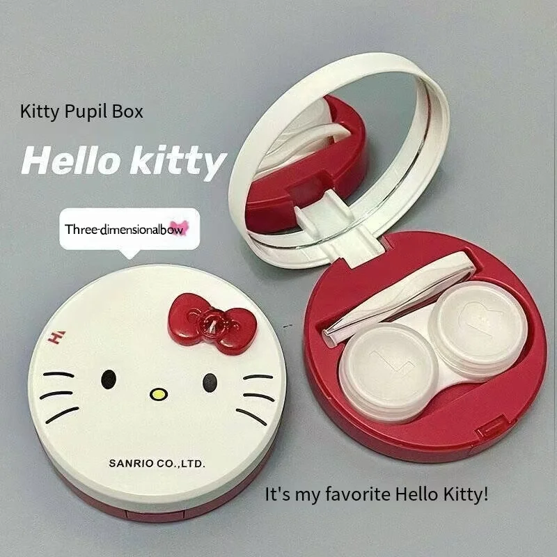 

New MINISO HelloKitty Contact Lens Companion Box Cartoon Makeup Mirror Edition Portable Sealed Leak proof Contact Lens Care Box