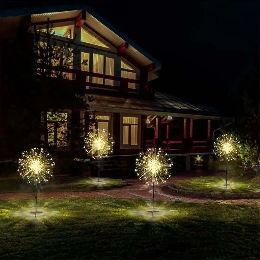 LED Solar Fireworks Lights, Powered Outdoor Grass Globe, Dandelion Lamp para Jardim, Lawn Landscape, Holiday Light