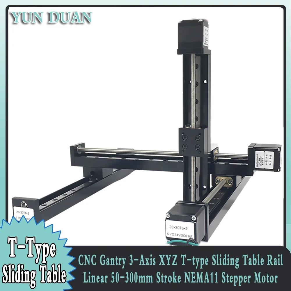 

Cnc Gantry T-type Sliding Table Rail Linear 50-300mm Stroke Sliding Table NEMA11 Stepper Motor Kit Linear Guide XYZ Axis