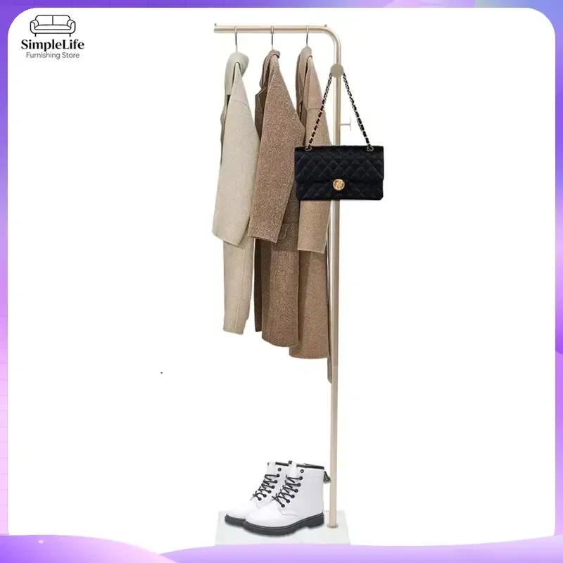 Modern Gold Metal Coat Rack Floor Standing Clothes Hanger with Shoe Shelf Simple Bedroom Entryway Hall Tree Organizer