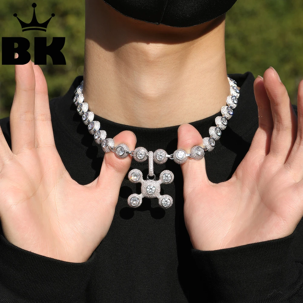 

12mm CZ Beads Pendant Necklace For MenRound Cubic Zircon Iced Out Choker Luxury Rock Hip Hop Jewelry