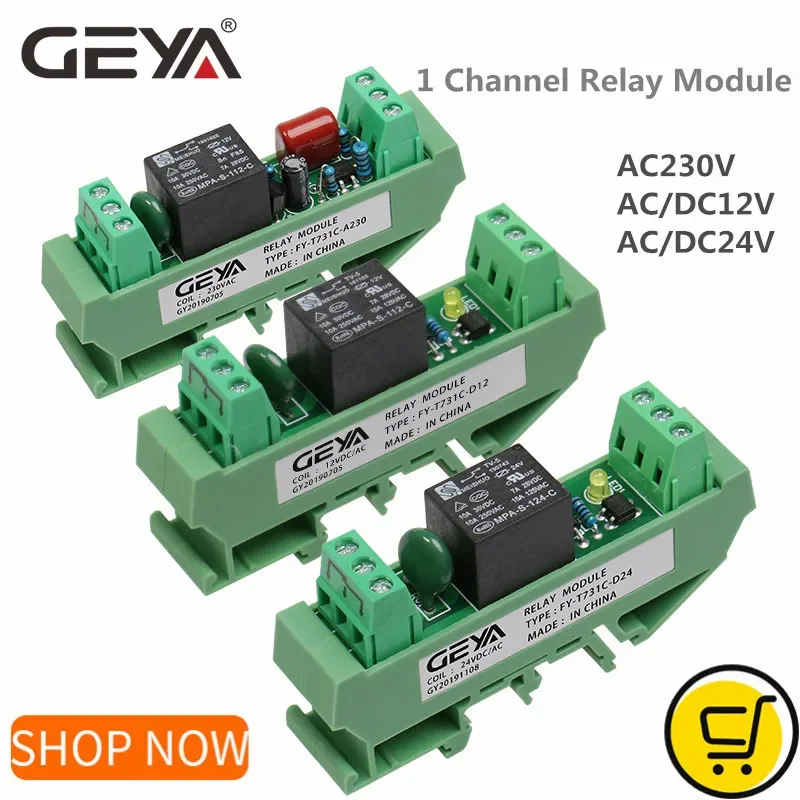 Moduł przekaźnikowy GEYA 1 AC/DC5V 48V 24V 12V 110V AC 230V AC na szynę Din przekaźnik GSM zegar sterujący moduł