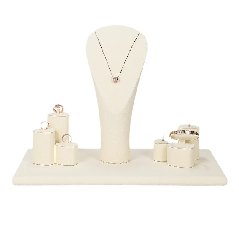 

Роскошный бежевый комплект ювелирных изделий из микрофибры, подставка для ювелирных изделий, подставка для ювелирных изделий, подставка для ожерелья, кольца