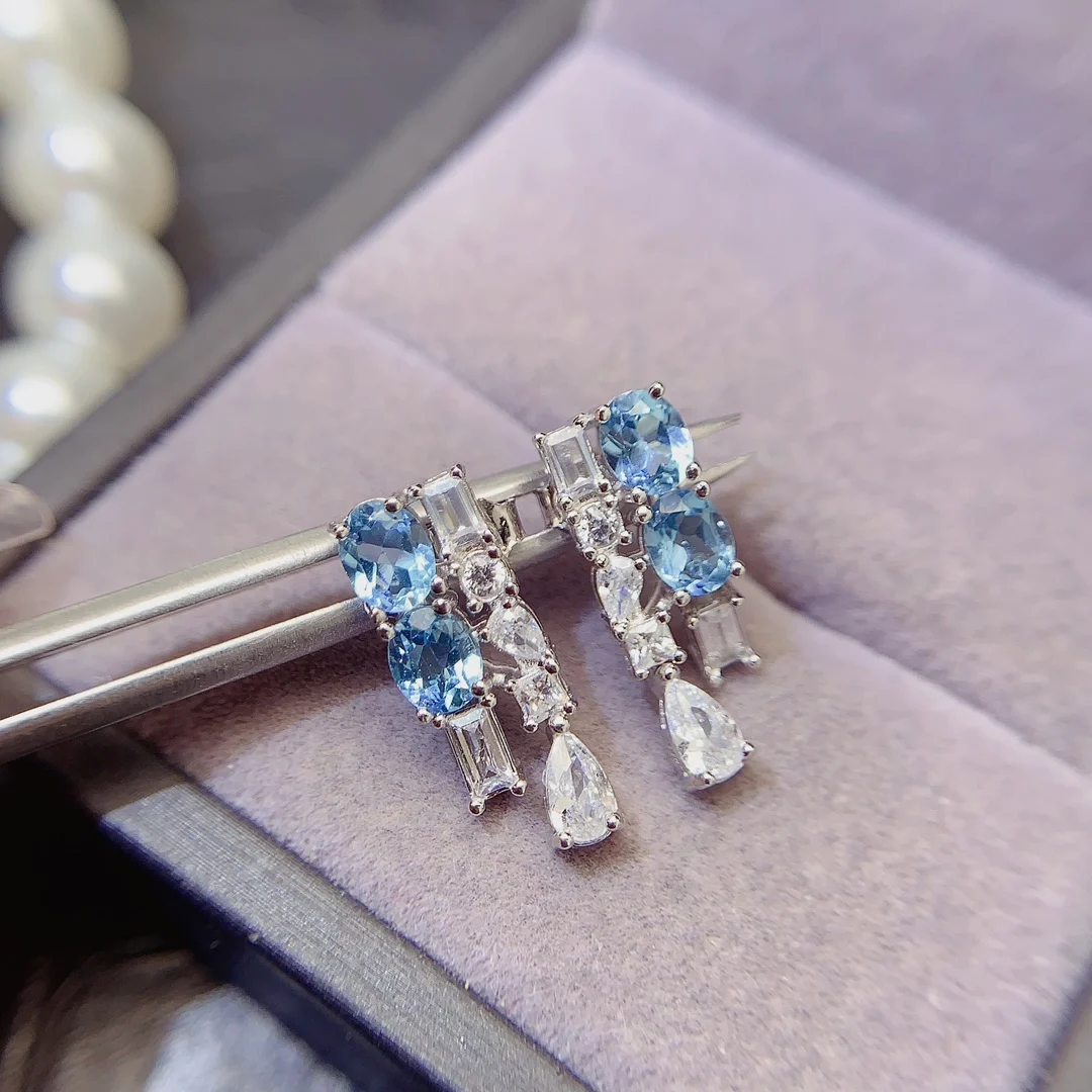 SHILOVEM 925 sterling silver Natural Topaz stud earrings classic fine Jewelry  women party gift  wholesale 4*5mm le0405935agb image 4
