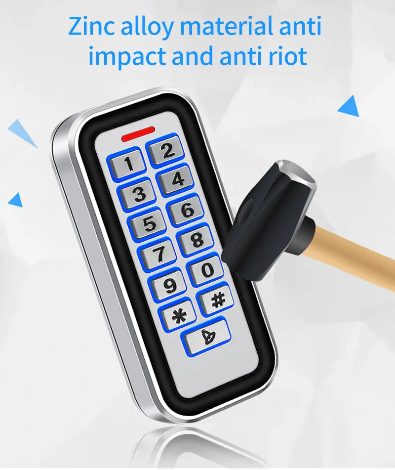 Anti Vandal Metal Outdoor Access Control Keypad 2000 Users 125KHz RFID IP65 Waterproof