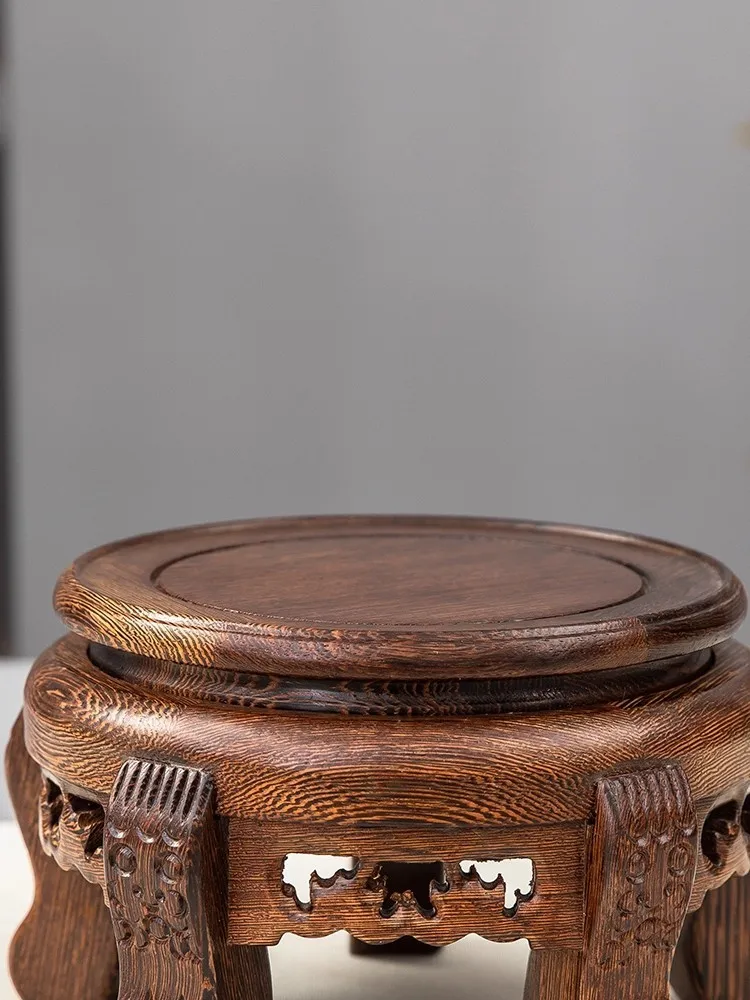 Solid Wenge Wood Display Rack Round Base Statue Art Bonsai Vase Holder Decor