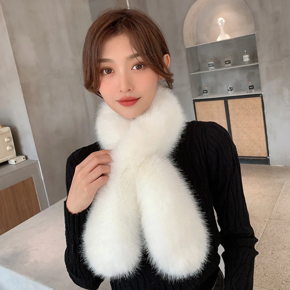 

Korean Winter Faux Fur Scarf Soft Thick Warm Neck Warmers Fluffy Comfortable Fur Collar for Women