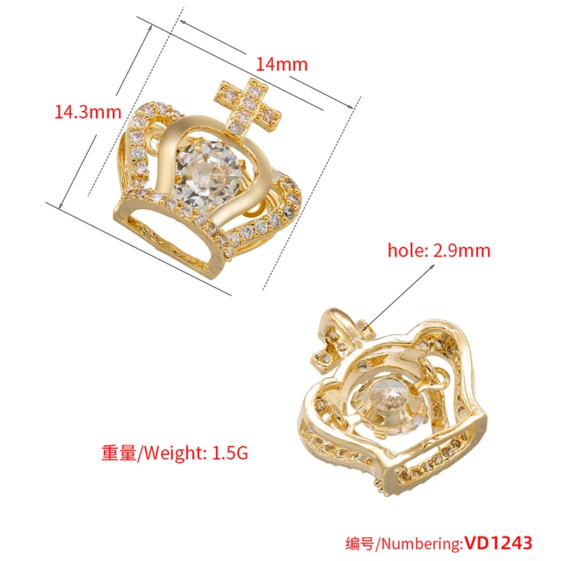 ZHUKOU whale charms for jewelry making crown pendants for handmade jewelry making supplies accessories wholesale VD1247