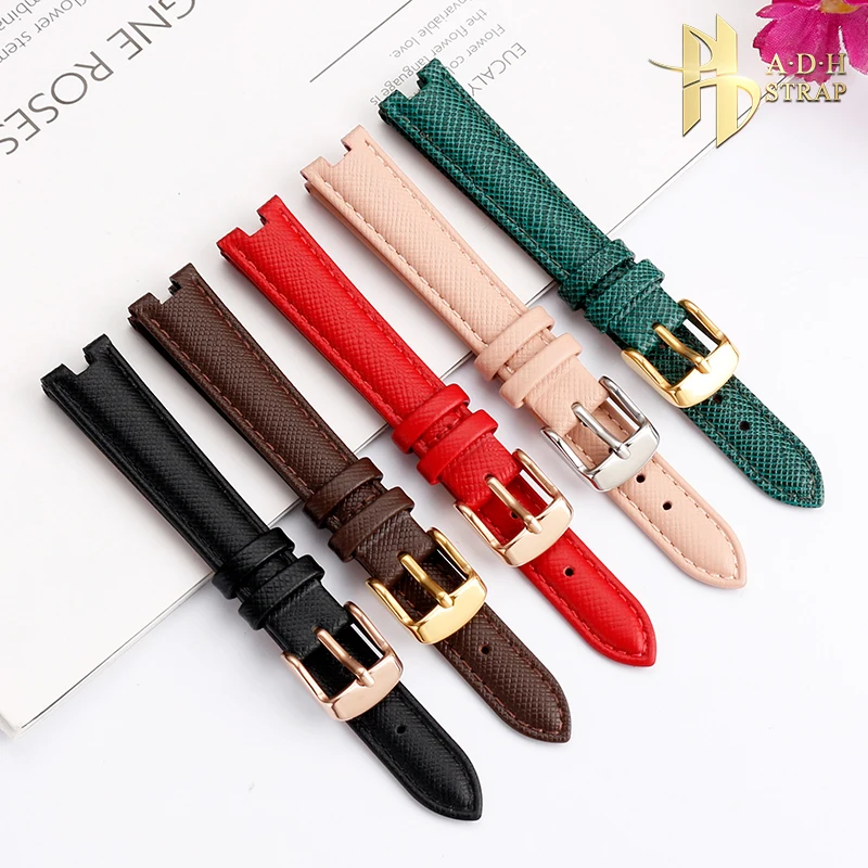 Adapt to YA141404 YA141501/05 Leather Watchband Straps with Concave Interface 12mm 14mm for Women Male Pin Buckle Bracelet
