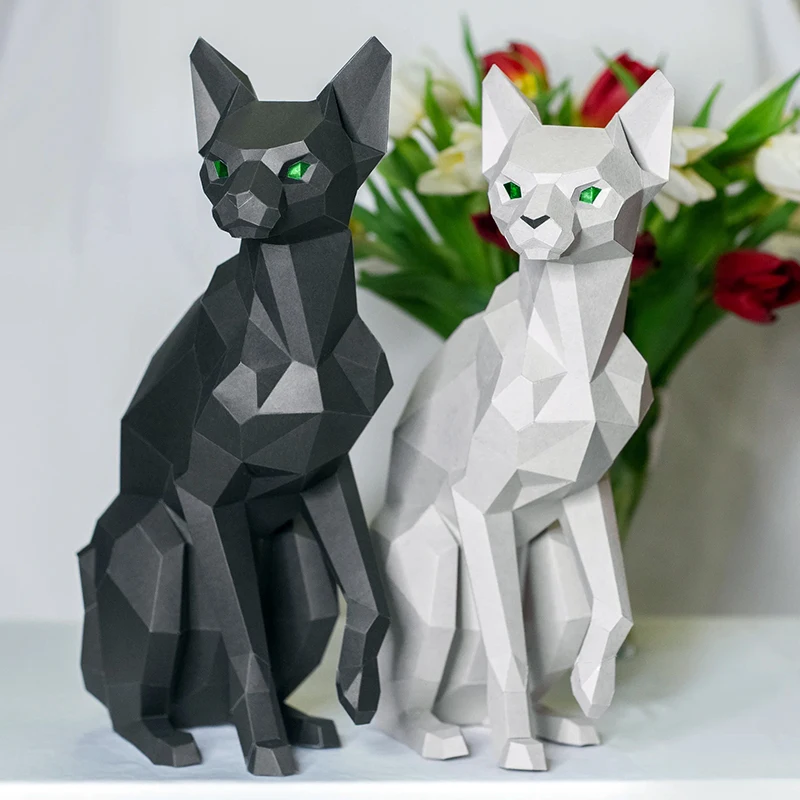 Siamese Kitten Cat Pet Animal Paper Model Home Decor Room Ornament Desk Decoration Papercraft 3D DIY Hand Made Puzzles Toys