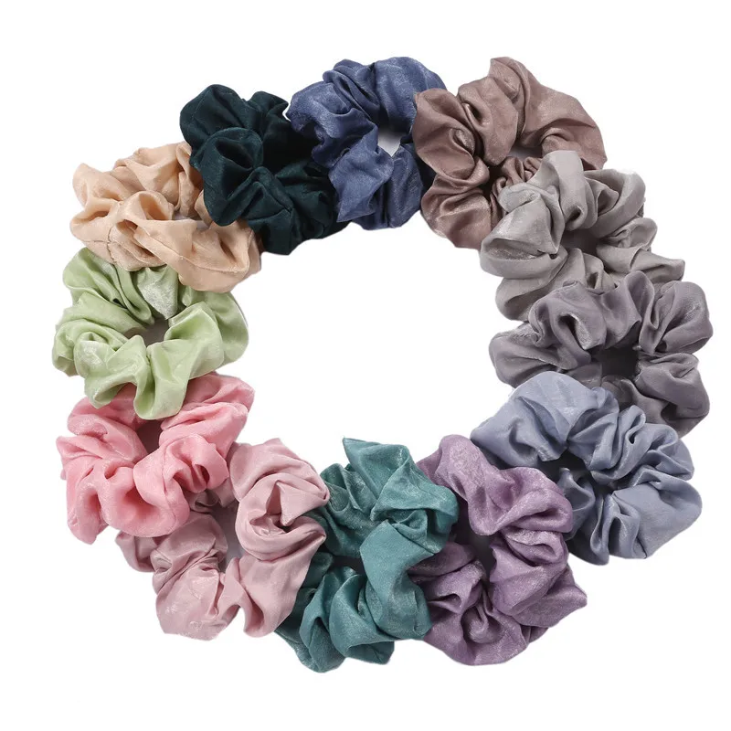 6pcs Hair Scrunchies Headband Elastic Satin Rubber Band Women Gilrs Ponytail Holder Ties Accessories Solid Black Pack Multicolor