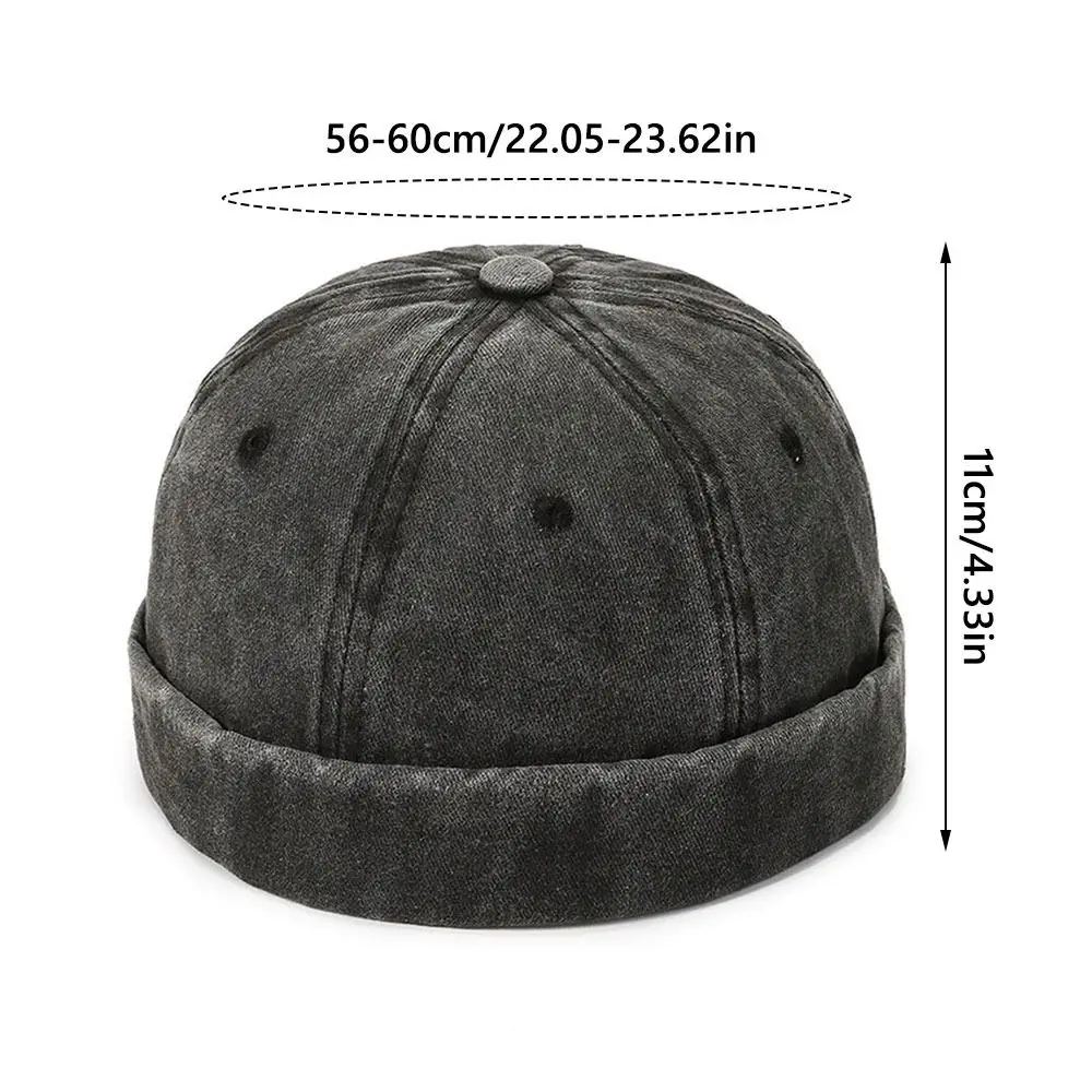 Outdoor Washed Denim Brimless Docker Cap Solid Color Adjustable Vintage Dome Hat Cotton Melon Beanie Cap Boy Girls
