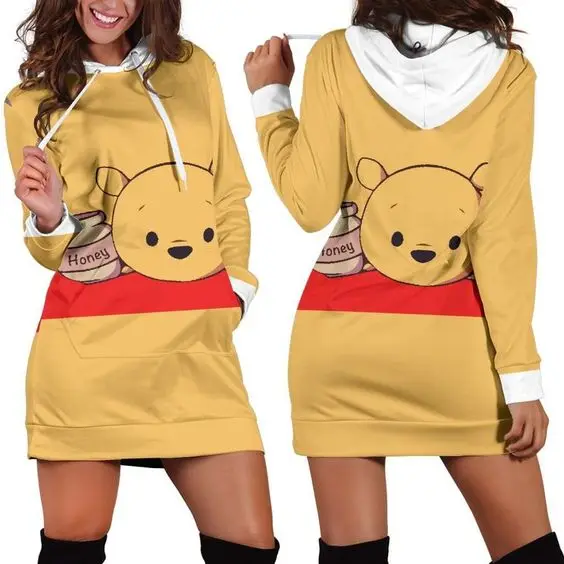 

Disney Winnie the Pooh Hoodie Dress Sweater Fashion Disney Dress Sweatshirt Dress 3d Allover Printed Hoodie for Women