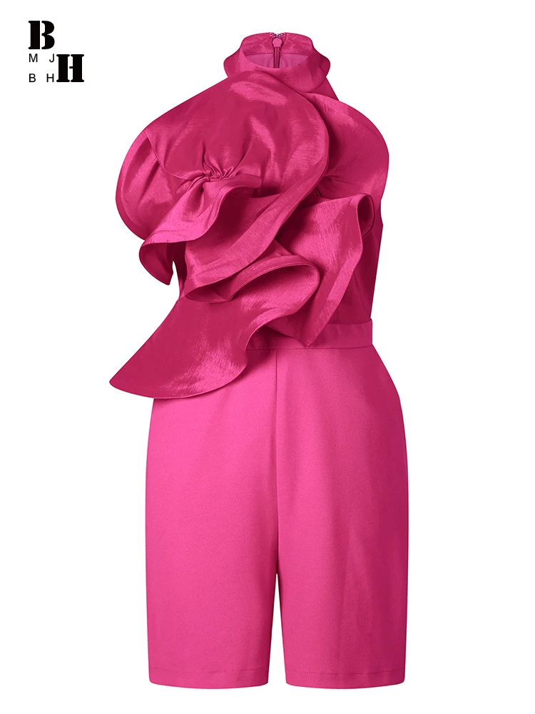 Monos de talla grande a la moda, monos cortos de una pieza, ropa de Mujer, pantalones elegantes para fiesta y vacaciones, peleles sin mangas con cuello Halter para Mujer