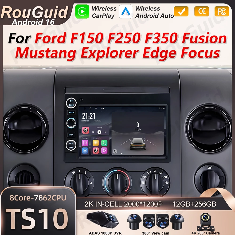 Estéreo para Auto con Carplay para Ford F150 F250 F350 Mercury Explorer Mustang Expedition Escape BT, Radio para Auto, Reproductor Multimedia de Video