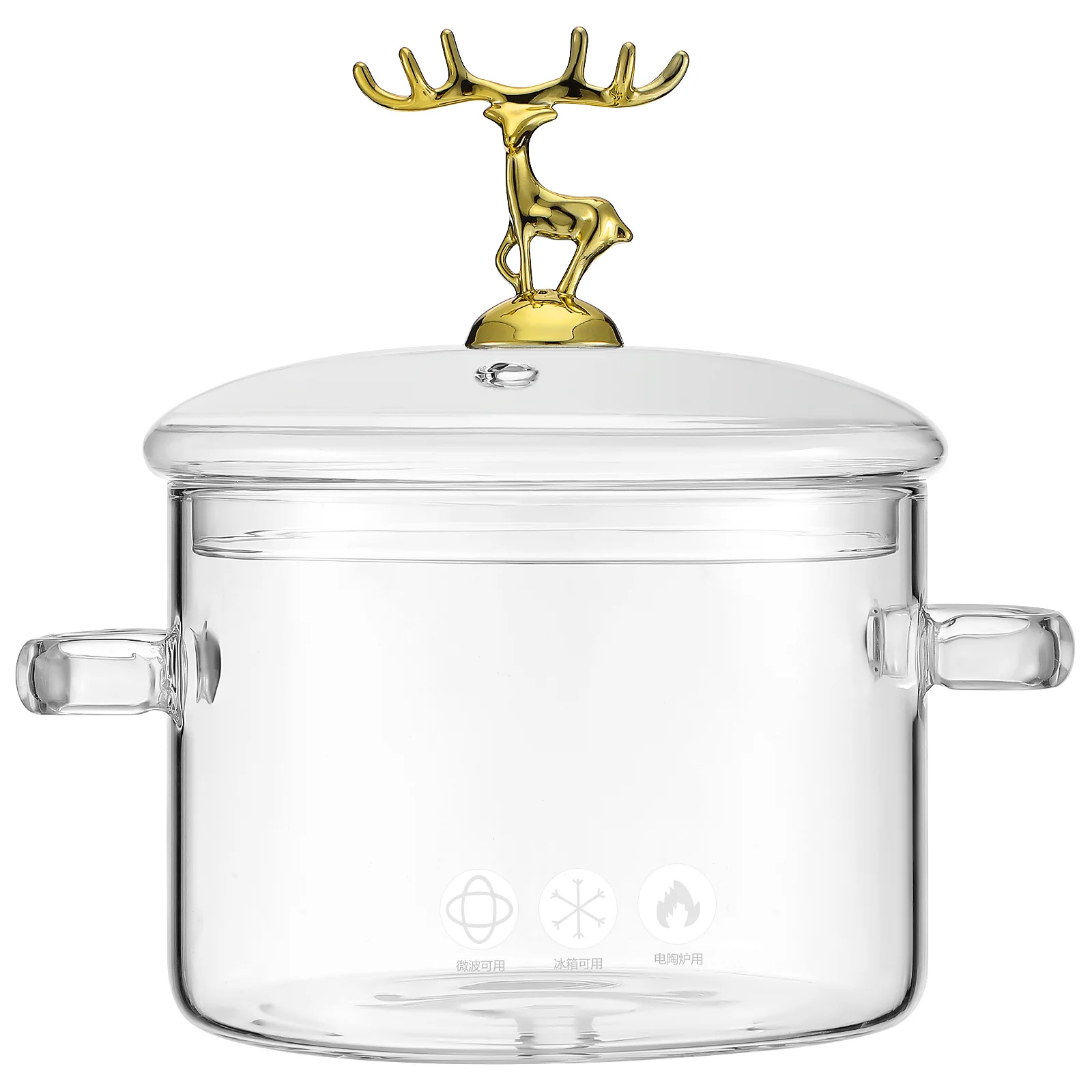 

1500ml Transparent Glass Stockpot Elk Style Lid High Borosilicate Heat Resistant Kitchen Stew Pot Home Cooking Pot