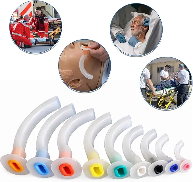 Emergency Oral Airway Kit - Disposable Oropharyngeal Airway Assistive Supplies, Various Sizes, Smooth Medium Plastic Components, 9 Pieces