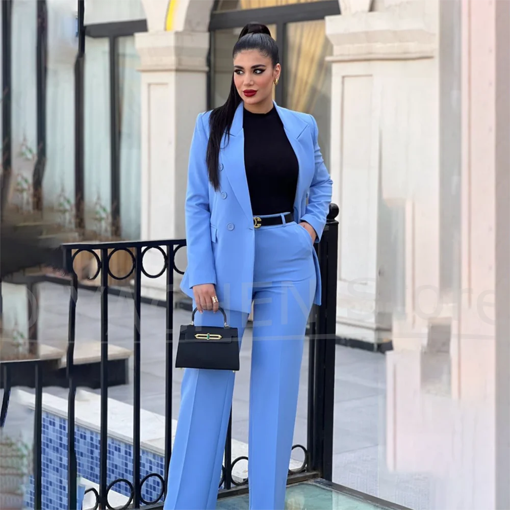 Fashion Women Suit Peak Lapel Long Sleeve Blazer High Waist Straight Trousers Set Office Lady Smart Casual Stylish Outfit