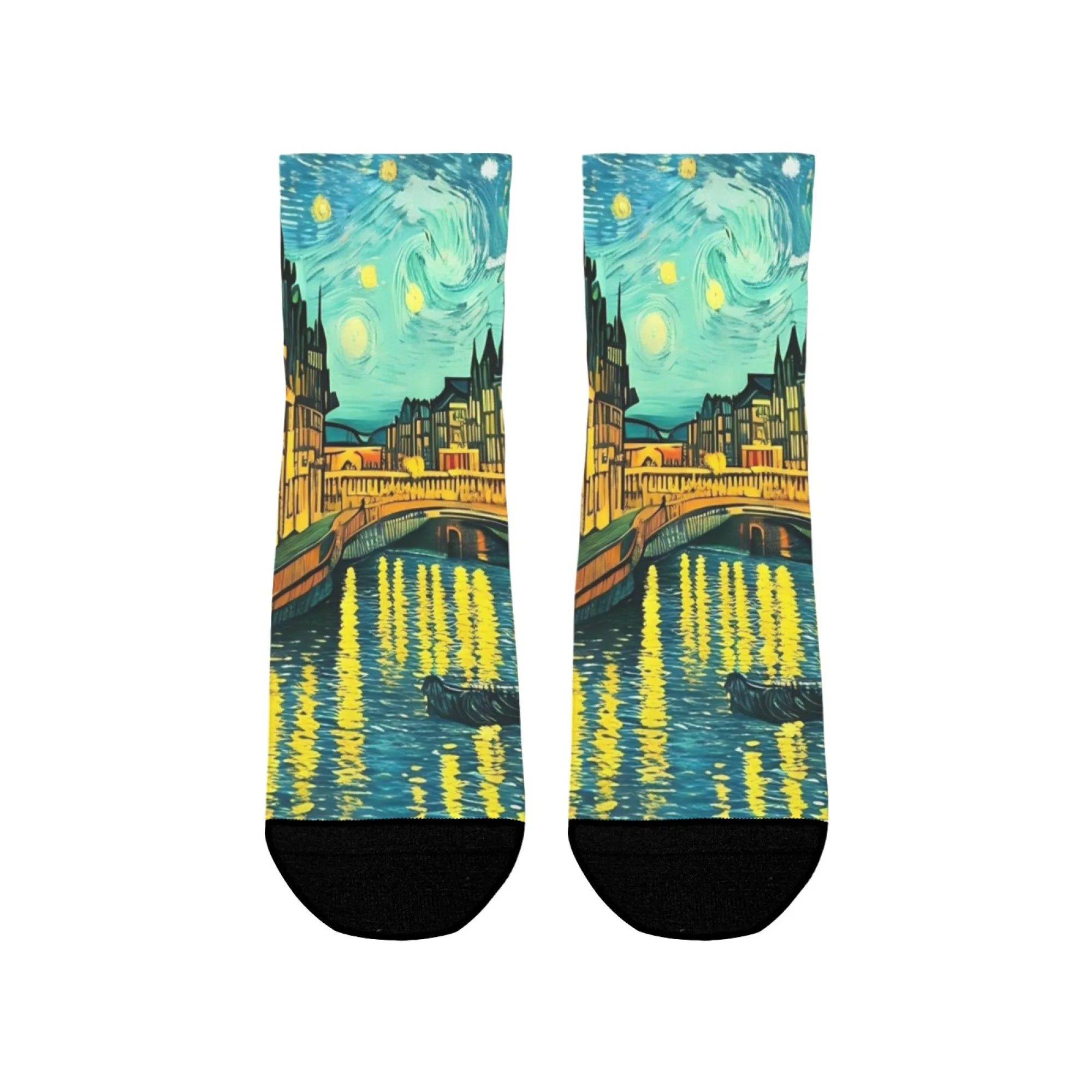 

Wearable Van Gogh Style Socks，“Starry Night” & Riverside Cityscape Design ，Art - Inspired Fashion，Gallery Visits & Daily Life
