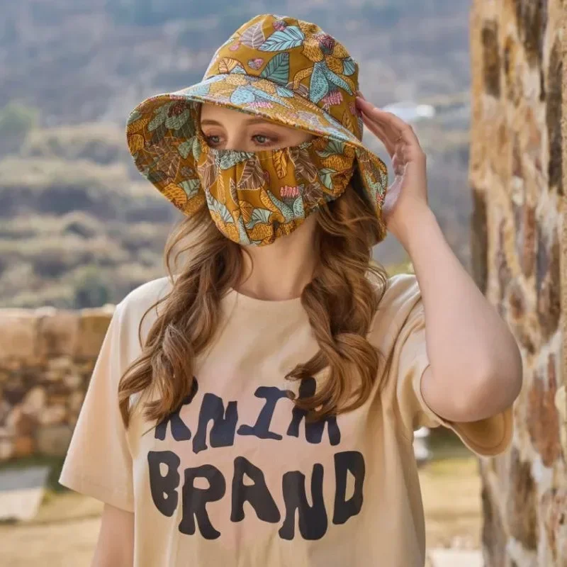 New Hat Mask Integrated Sunscreen Women's Summer UV Face Covering Wind Hat Outdoor Sunshade Hat Women's Sun Hat