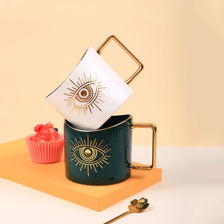 

Turkish Blue Eye Tea Coffee Mug 14 oz Bone China Porcelain Nice Ceramic Evil Creative Eyes Coffee Water Tea Cup Gift 400ml