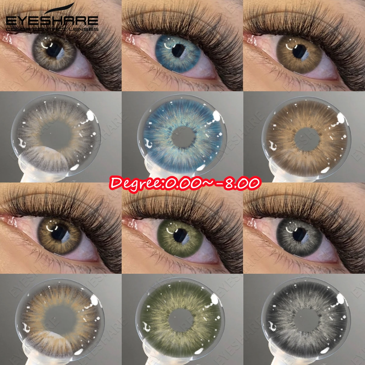 EYESHARE Myopie-Linsen, farbige Kontaktlinsen mit Grad, natürliches Graubraun, verschreibungspflichtige Linse, jährliche Mode, blauer Augenkontakt
